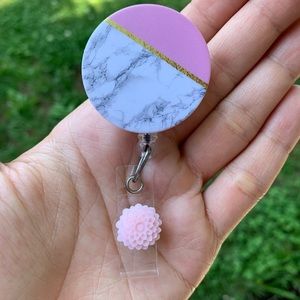 Pink Marble Retractable Badge Holder